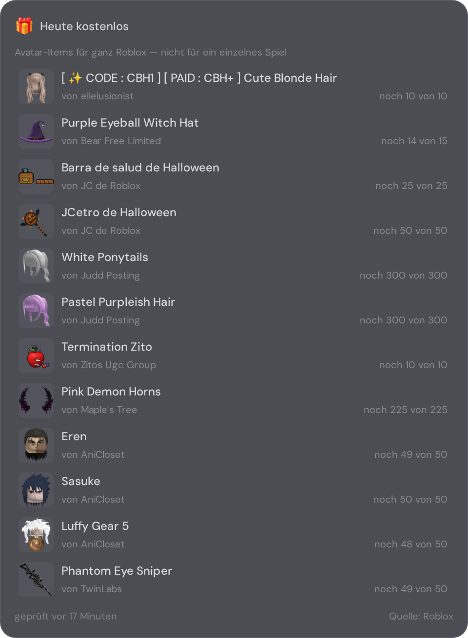 Gratis-Katalog-Widget der Roblox-Startseite in NX1